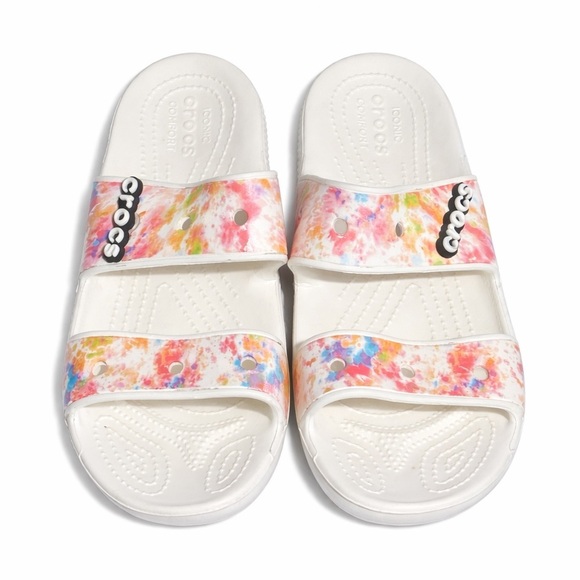 CROCS Shoes - Crocs Classic Tie-Dye Graphic Slide Sandals Rainbow Swirl Women’s 9 Men’s 7